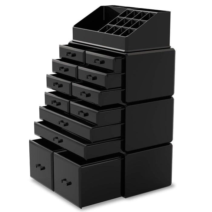 Makeup Cosmetic Organizer Storage Drawers Display Boxes Case with 12 Drawers (Black)