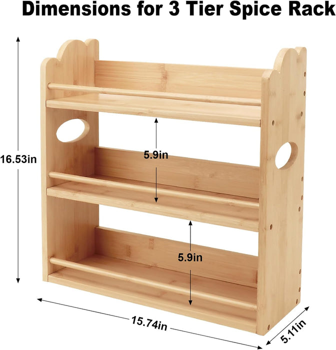 3-Tier Bamboo Spice Rack, Wall Mount & Countertop Spice Organizer