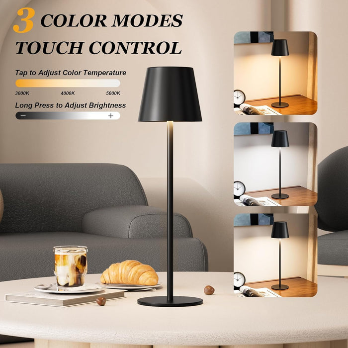 Rechargeable Table Lamp Sets, Cordless Battery Operated Lamps, Black
