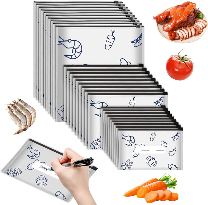 30 PCS Reusable Aluminum Foil Sealable Storage Bags, 2026 New Resealable Vacuum Zipper Pouches, Stand Up Foil Sealable B