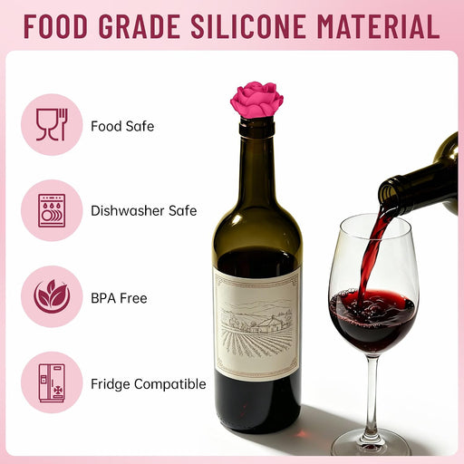 2‑Pack Silicone Wine Stoppers, Rose Shaped Bottle Stoppers