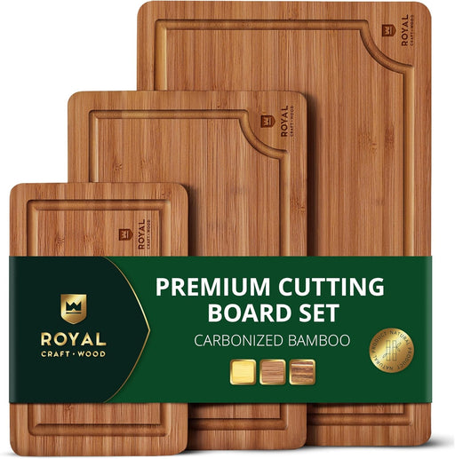 Wooden Cutting Boards for Kitchen Appliances - Non Toxic Bamboo Wood Cutting Board Set with Deep Juice Groove, Side Hand