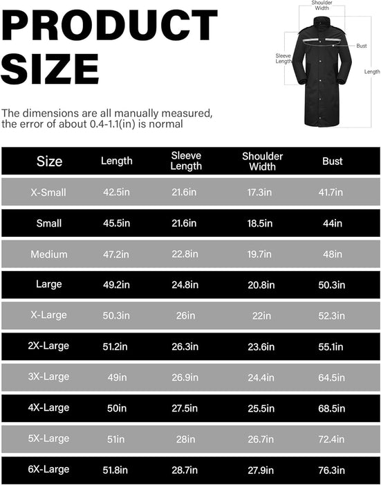 High-Visibility Reflective Waterproof Long Raincoat — Black XL