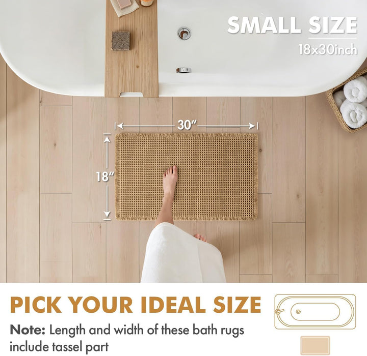 Set of 2 Waffle Bathroom Rugs Boho Bath Mat Brown 18x30 Inch