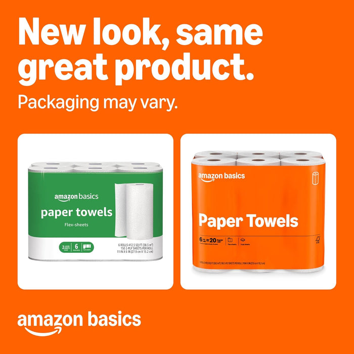 2-Ply Flex-Sheets Paper Towels, 12 Basics Rolls = 40 Regular Rolls, Everyday Value with 150 Sheets per Roll, Packaging May Vary