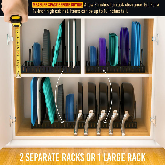 Adjustable Bakeware Pots and Pans Organizer Under Cabinet,11 Dividers Cookie Sheet Baking Pan Pot Lid Organizers