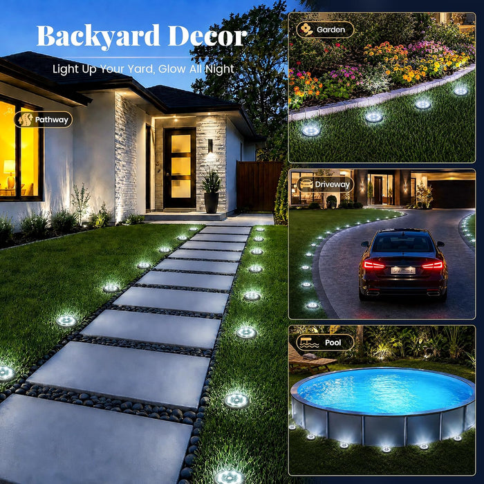 10 Pack Small Solar Ground Lights, Pathway Lights Cool White