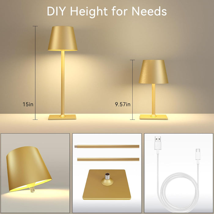 4 Pack Gold Rechargeable Led Cordless Table Lamps,Cordless Lamp with 6000mAh Battery Operated,Wireless Lamp for Restaura