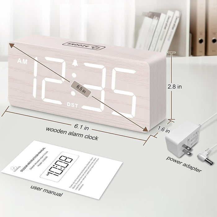 Wooden Digital Alarm Clock for Bedroom with Large Numbers