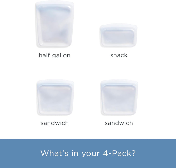 Premium Reusable Silicone Food Storage Bags, 4-Pack, Clear