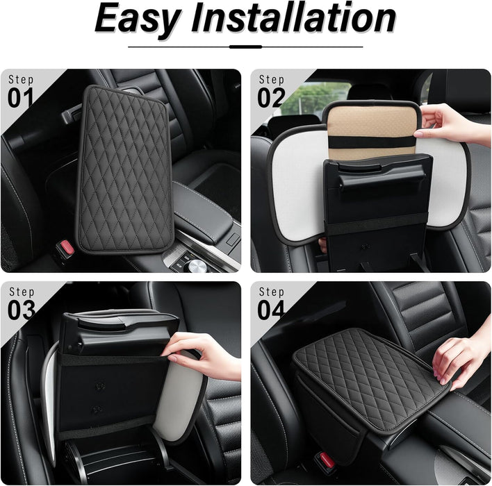 Car Center Console Cover, Upgraded Leather Car Armrest Cushion with 2 Storage Pockets, Universal Waterproof Cushion Pad,
