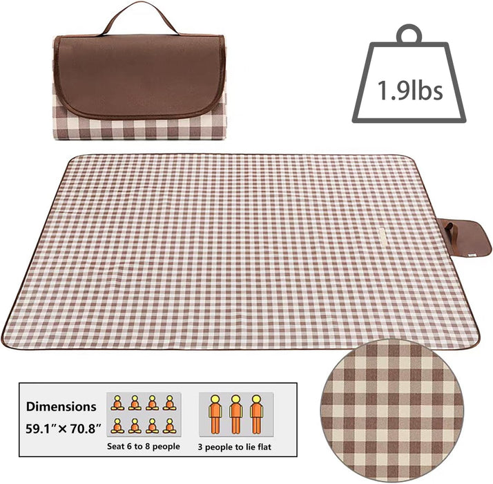 Waterproof Picnic Blanket with Carry Strap - Foldable Sandproof Outdoor Mat for Camping, Beach, Park - 59" x 71",Coffee 