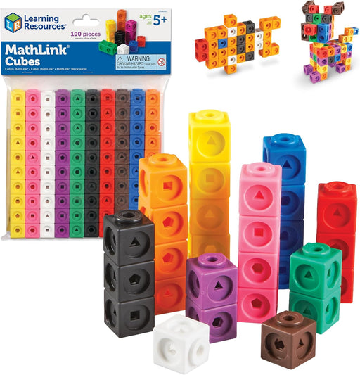MathLink Cubes - Set of 100 Cubes, Ages 5+ Kindergarten, STEM Activities, Math Manipulatives, Homeschool Supplies, Teach