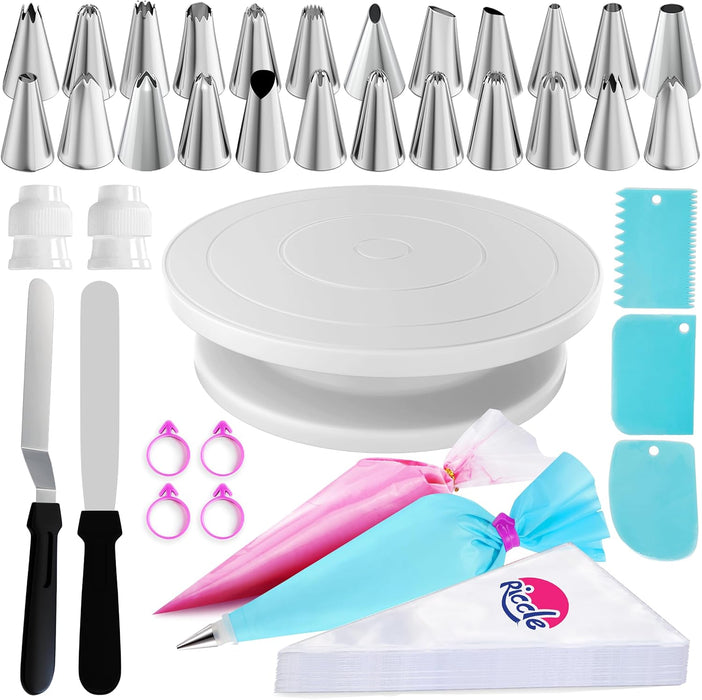 88 pc Cake Decorating Kit & Cake Turntable -Piping Bags and Tips Set
