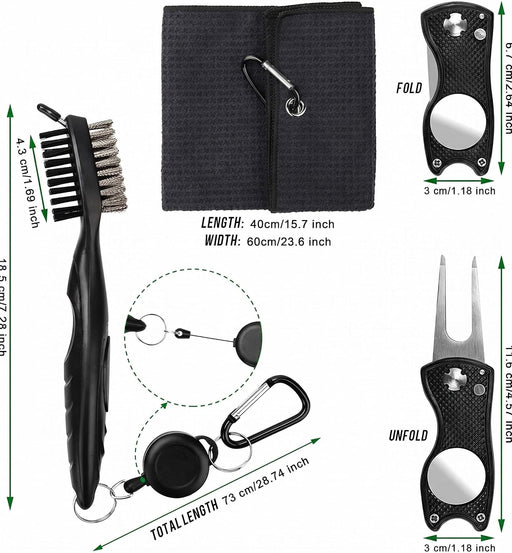 Golf Towel Kit, Foldable Divot Tool with Magnetic Ball Marker & Club Groove Cleaner Brush, Microfiber Waffle Golf Towel with Clip,Golf Accessories Men & Women