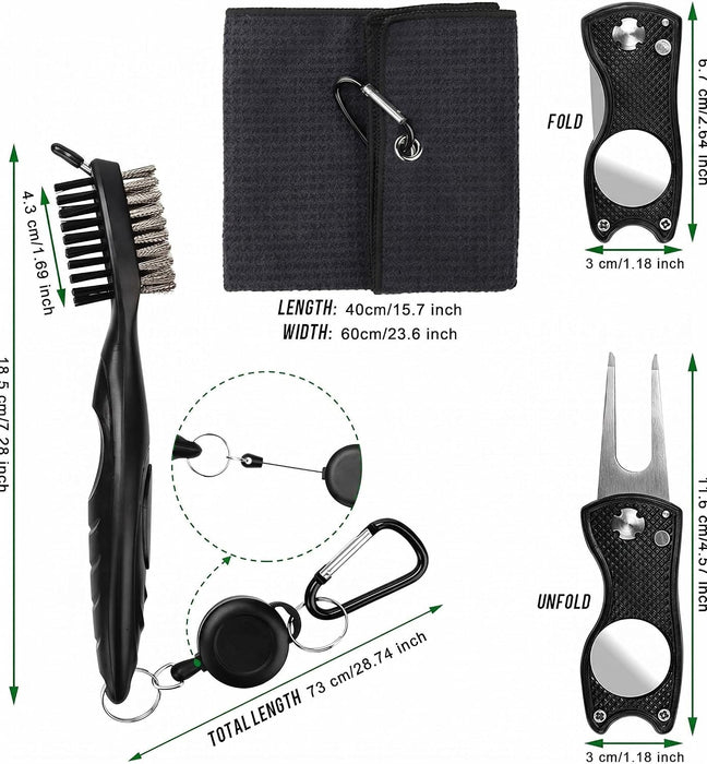 Golf Towel Kit, Foldable Divot Tool with Magnetic Ball Marker & Club Groove Cleaner Brush, Microfiber Waffle Golf Towel with Clip,Golf Accessories Men & Women