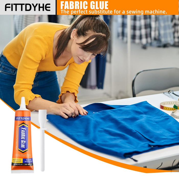 Fabric Glue Permanent, 60 ML Washable Clear Clothing Glue, Super Fabric Glue for Rhinestones, Patches, Clothes, Denim, Leather, Polyester, Fabrics, Doll Repair, Flannel, Cotton