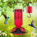Glass Hummingbird Feeder for Outdoors Hanging, 16 OZ Humming Birds Feeders with 4 Bee Guard Feeding Ports & Built-in Ant Moat, Bird Feeder for Outside, Gifts for Women Mom, Red