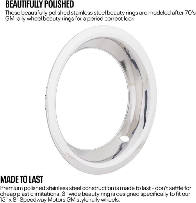 Stainless Steel Beauty Ring for 15 Inch GM Rally Wheel, 3 Inch Wide, Single