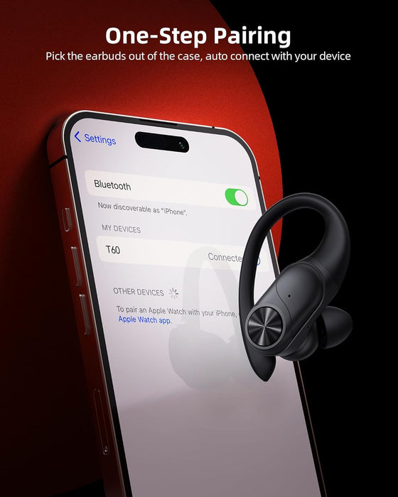 Bluetooth Headphones Wireless Earbuds 80hrs Playtime Wireless Charging Case Digital Display Sports Ear Buds with Earhook Deep Bass IPX7 Waterproof Over-Ear Earphones for TV Phone Laptop Black