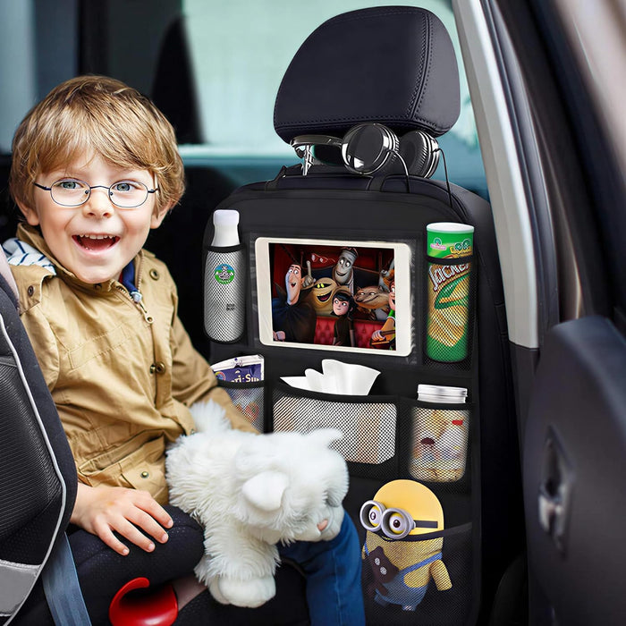 Backseat Car Organizer Mats Back Seat Organizers and Storage Bag with Touch Screen Tablet Holder for Kids Toddlers Car Seats, Travel Accessories, Road Trip Essentials Kids