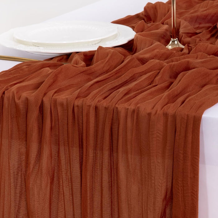Fall Table Runner Terracotta Cheesecloth Boho Wedding Thanksgiving Decor