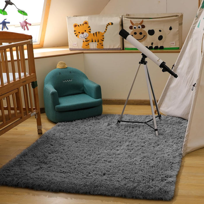 Area Rugs for Living Room Bedroom, Washable Non-Slip Fluffy Soft Grey Shag Carpet, Indoor Floor Gray 4x6 Fuzzy Shaggy Living Room Plush Rug for Kids Home Dorm Decor Aesthetic