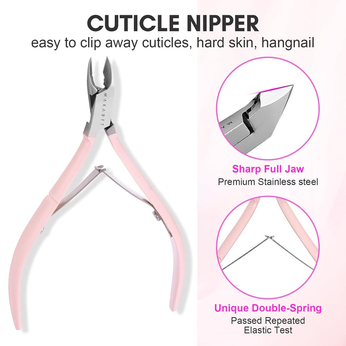 3 Pcs Pink Cuticle Nipper Set, Stainless Steel Pusher & Scraper