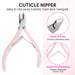 3 Pcs Pink Cuticle Nipper Set, Stainless Steel Pusher & Scraper