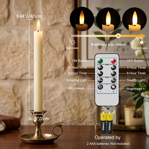 Flameless Taper Candles LED Battery Operated Remote Timer Ivory