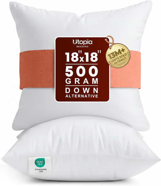 18x18 Pillow Inserts, White Throw Pillows for Couch, 2 Pack