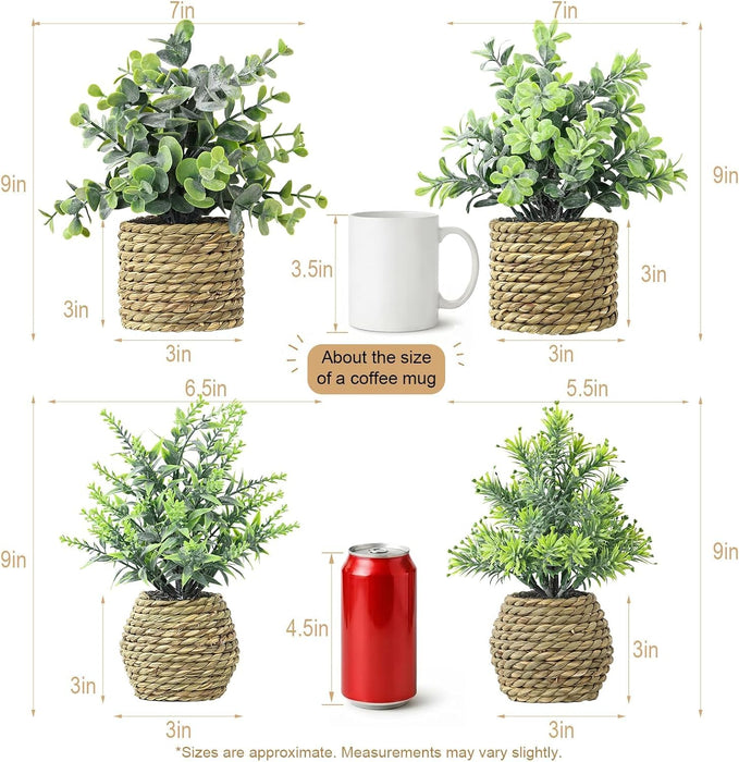Small Fake Plants, 4 Pack Artificial Plants in Handwoven Seagrass Baskets
