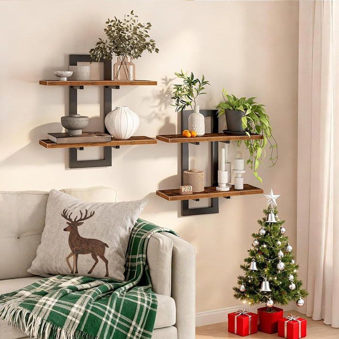 Floating Shelves for Wall, 15" Wall Shelf Set of 2, Wall Mounted Storage Shelves 2-Tier, Hanging Bathroom Shelves, for L