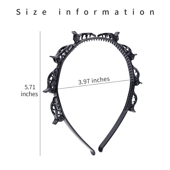 2 Pack Clip Headband for Twisty Bangs, 90s Hair Accessories for Women with 8 Mini Clips, Braided Hair Clip Headbands for Y2K Fashion Styling, Black and Brown