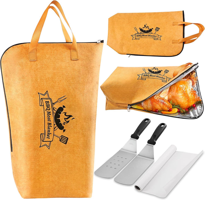 4PCS Griddle Accessories Set - BBQ Blanket for Resting Meat, Meat Resting Blanket with Stainless Steel Griddle Spatula &