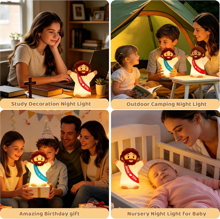 Jesus Night Light,Rechargeable Touch Silicone Bedside Jesus Lamp for kids