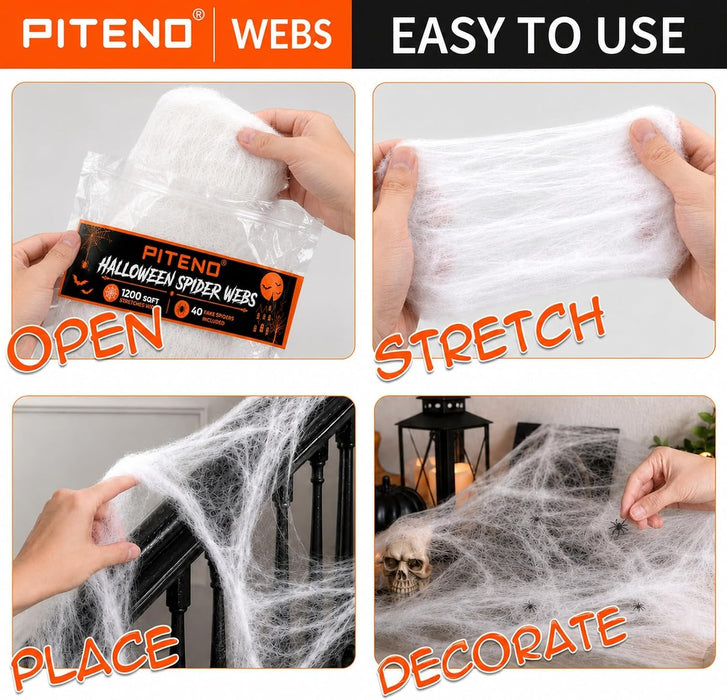 ® 1200 sqft Spider Webs Halloween Decorations with 40 Fake Spiders, Stretchable Halloween Spider Webs for Indoor Outdoor Haunted House Yard Porch Party Decor (White)