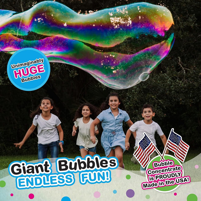 Giant Bubble Wands Kit: (4-Piece Set) | Incl. Wand, Big Bubble Concentrate and Tips & Trick Booklet | Outdoor Toy for Kids, Boys, Girls | Bubbles Made in The USA