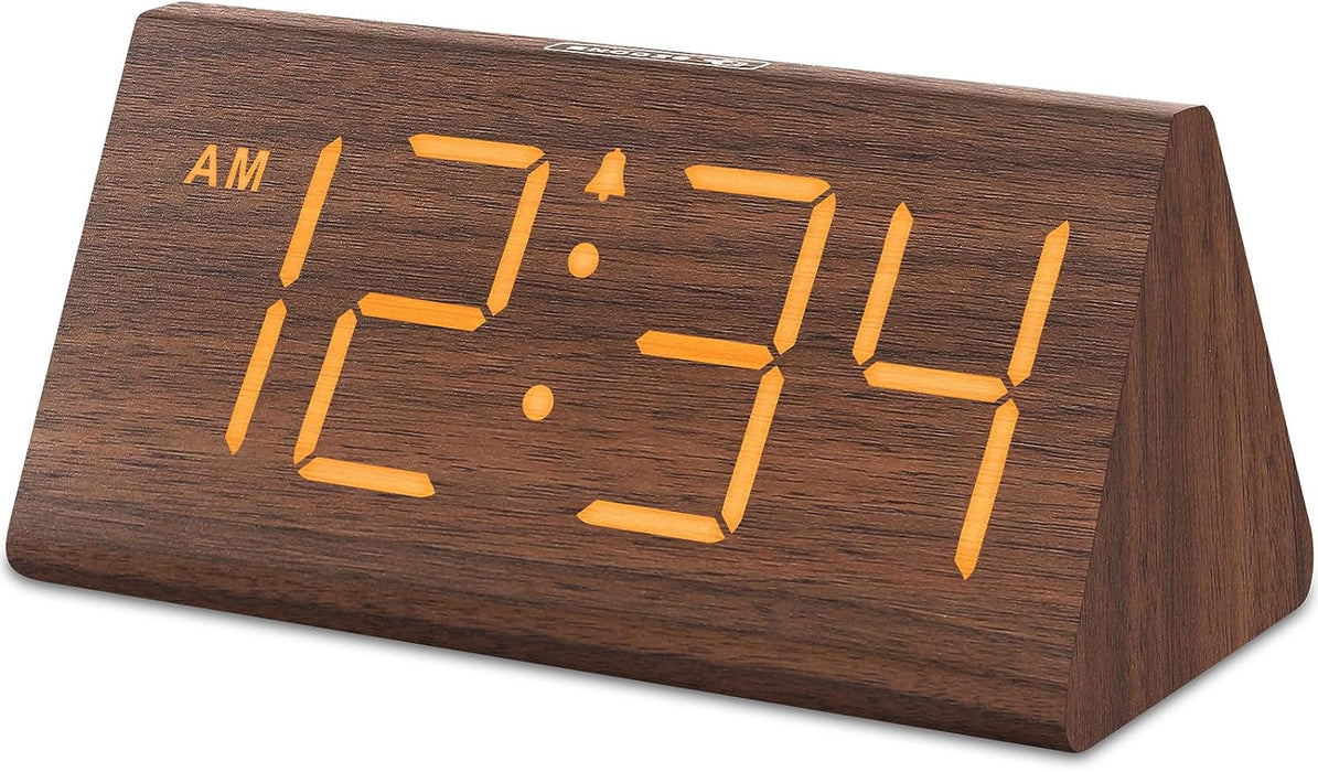 Wooden Digital Alarm Clock for Bedrooms Desk with Large Numbers