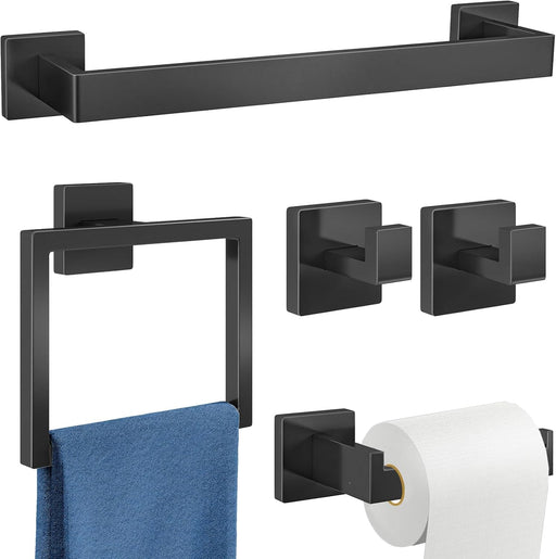 Bathroom Hardware Accessories Set, 5-Piece 16In Black Wall Mounted