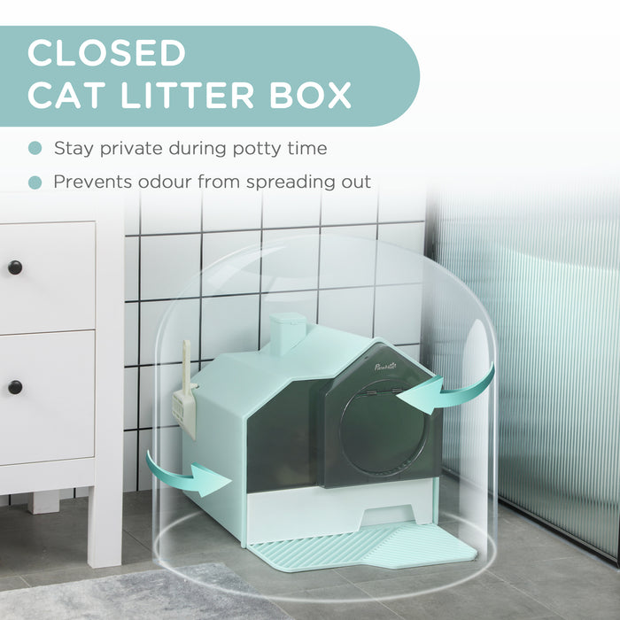 Hooded Cat Litter Box with Tracking Mat