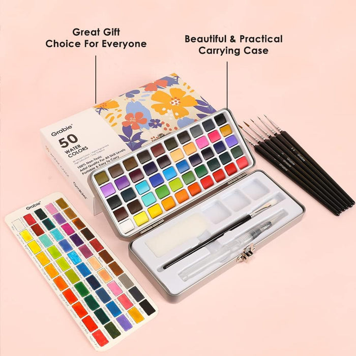 50 Color Watercolor Paint Set with Brush Pens