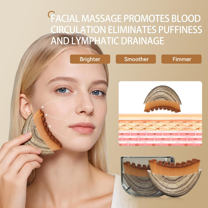 2PCS Lymphatic Contour Face Brush & Stainless Steel Gua Sha Tool Set, for Face and Neck Massage gua sha, Jawline Puffine