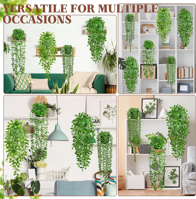 4Pcs Artificial Hanging Plants with Cascading Faux Vines