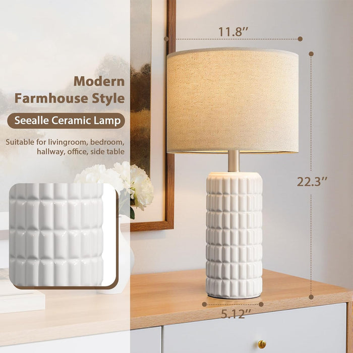 23" Modern Ceramic Table Lamps Set of 2, Lamps for Bedroom, White