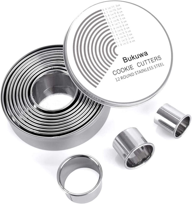 12 Pcs Round Cookie Biscuit Cutter Set, Graduated Circle Cutters