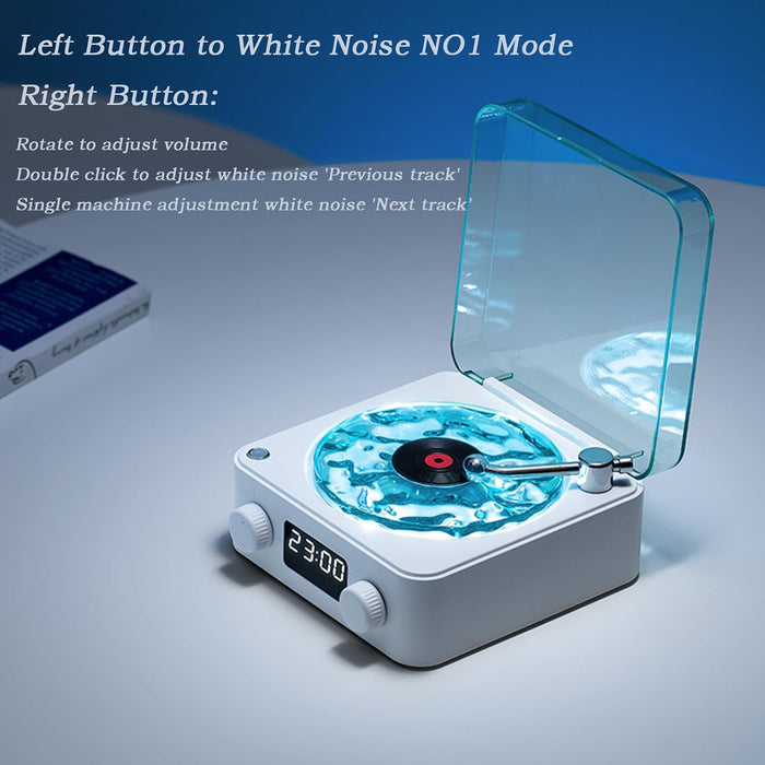 The Waves Vinyl Player, Waves Bluetooth Speaker, Portable Vintage Vinyl Speaker with Adjustable Light and Time for Bedroom, Party, White