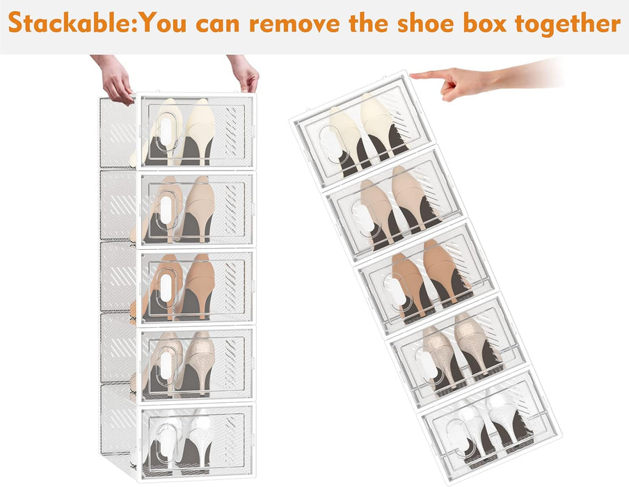 Clear Shoe Storage Boxes, Stackable Shoe Organizer for Closet