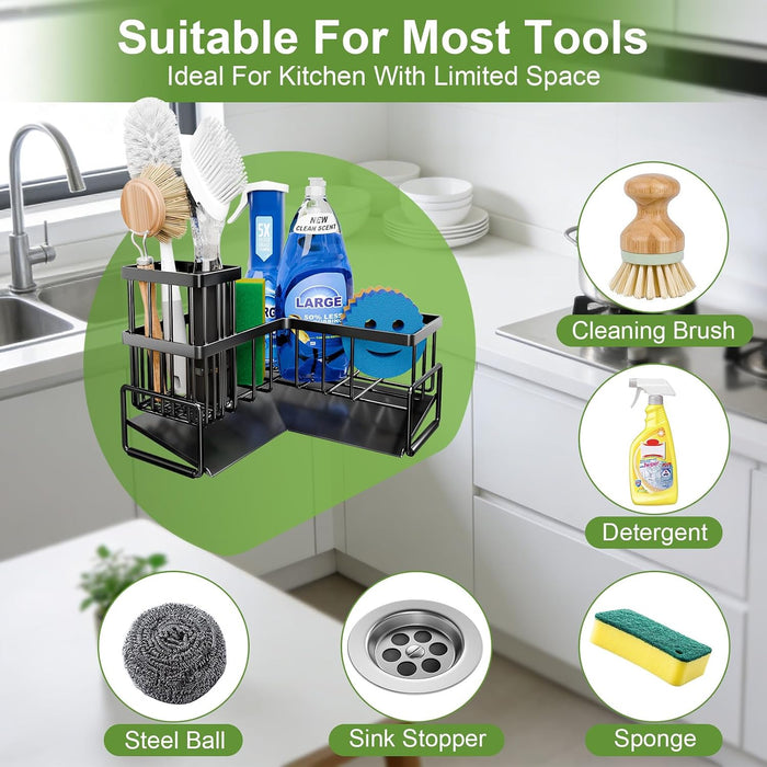 Large Sponge Holder for Kitchen Sink, 90-Degree Sink Caddy Storage