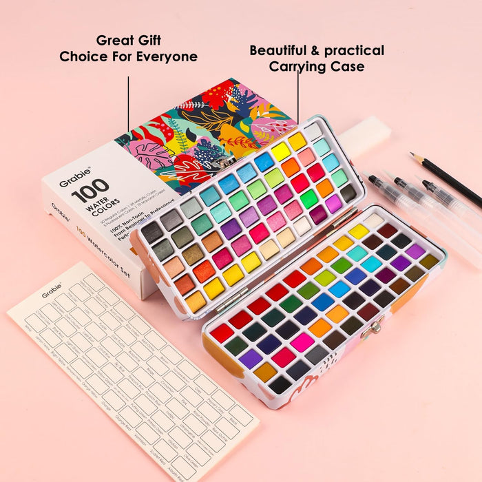 Watercolor Paint Set of 100 Color with Brush Pens